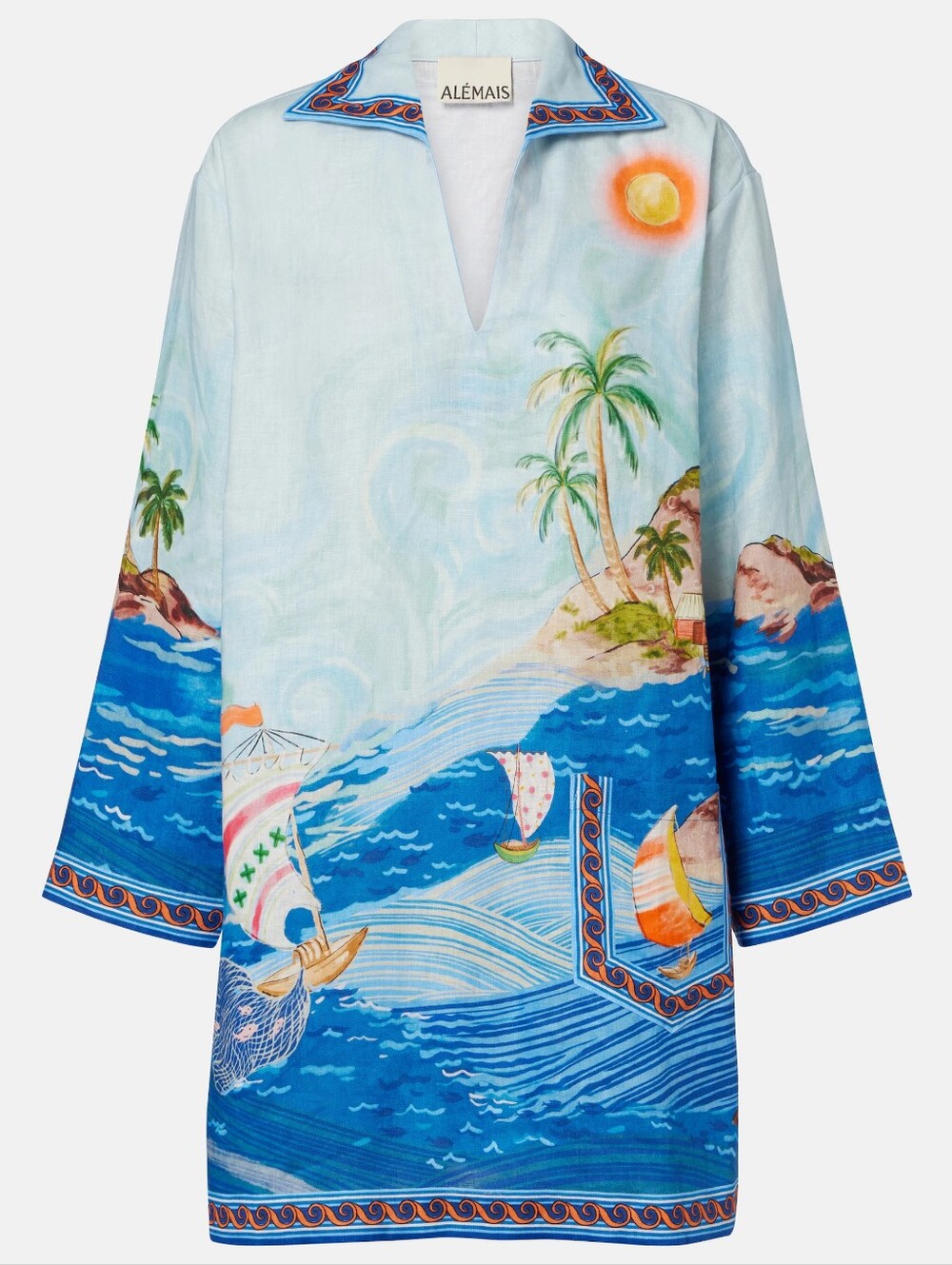 Alemais Island printed linen minidress US 2